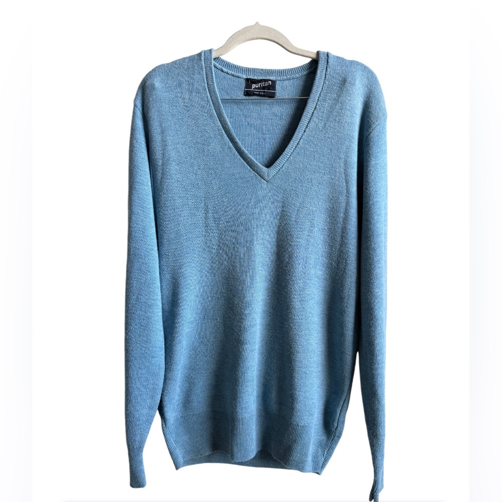 Puritan - Men's Vintage V-Neck Sweater - Made in the USA - Light Blue - Sz Large